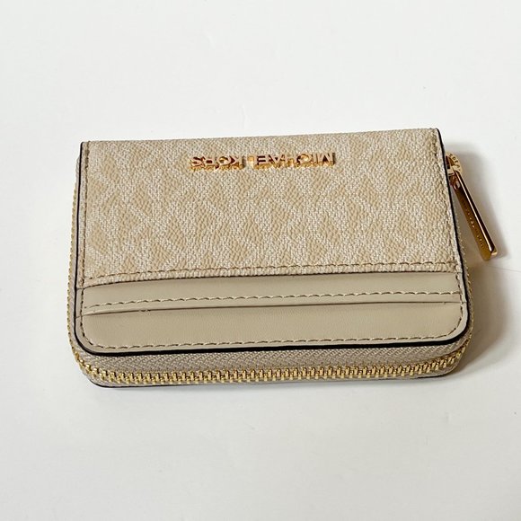 Michael Kors Jet Set Travel Zip Around Card Case Wallet MK Light Sand - Picture 5 of 9